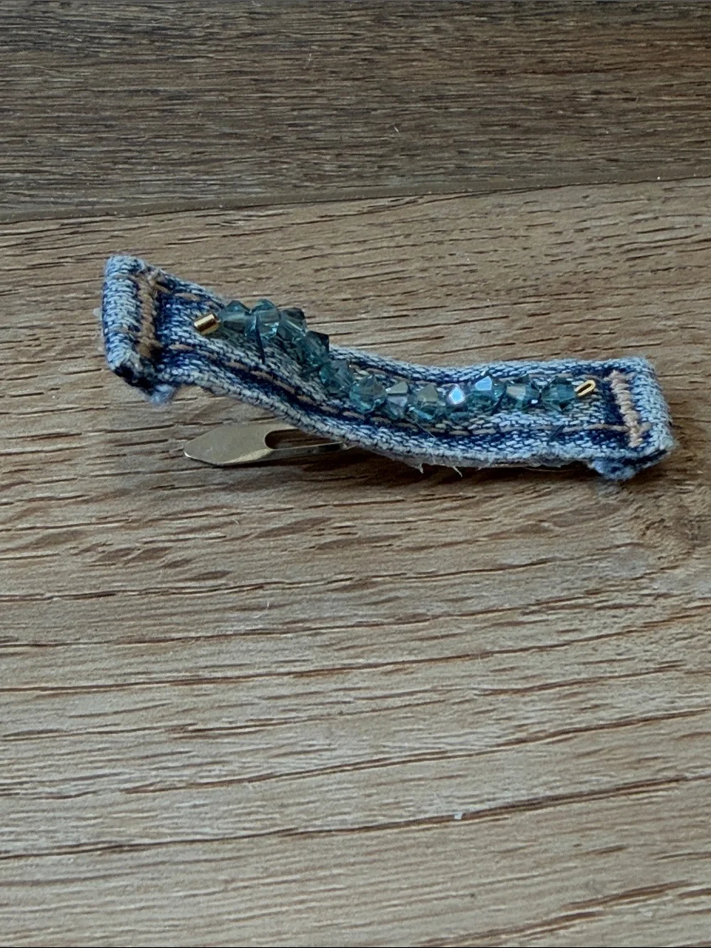 Beaded Denim Hair Barrette - Blue